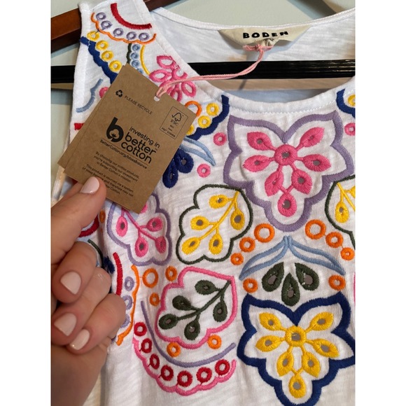 Boden White Embroidered Tiered Midi Dress Cottagecore Slub Cotton 4P NWT - Picture 3 of 7